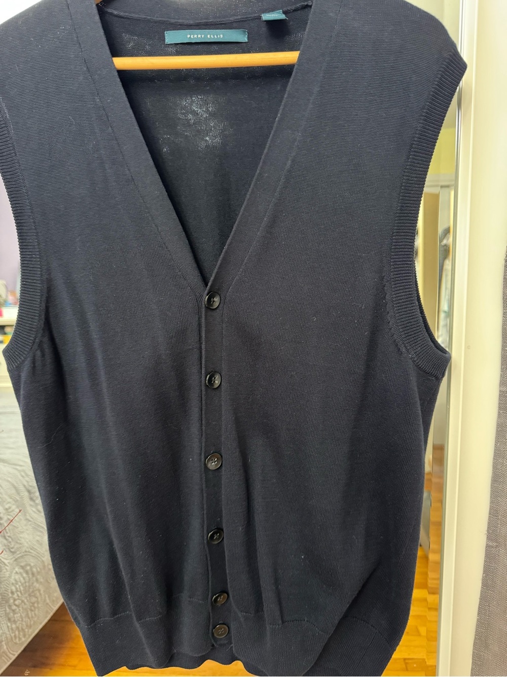 Perry Ellis Navy V-Neck Knit Vest